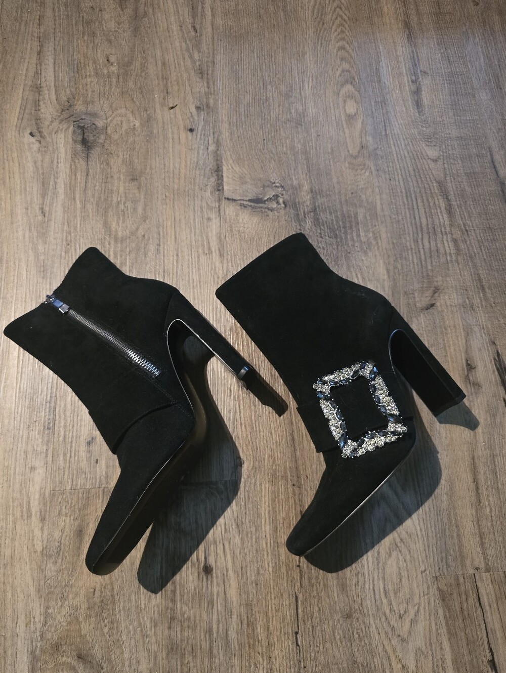 Sexy Zara Black Crystal Buckle Ankle Boots